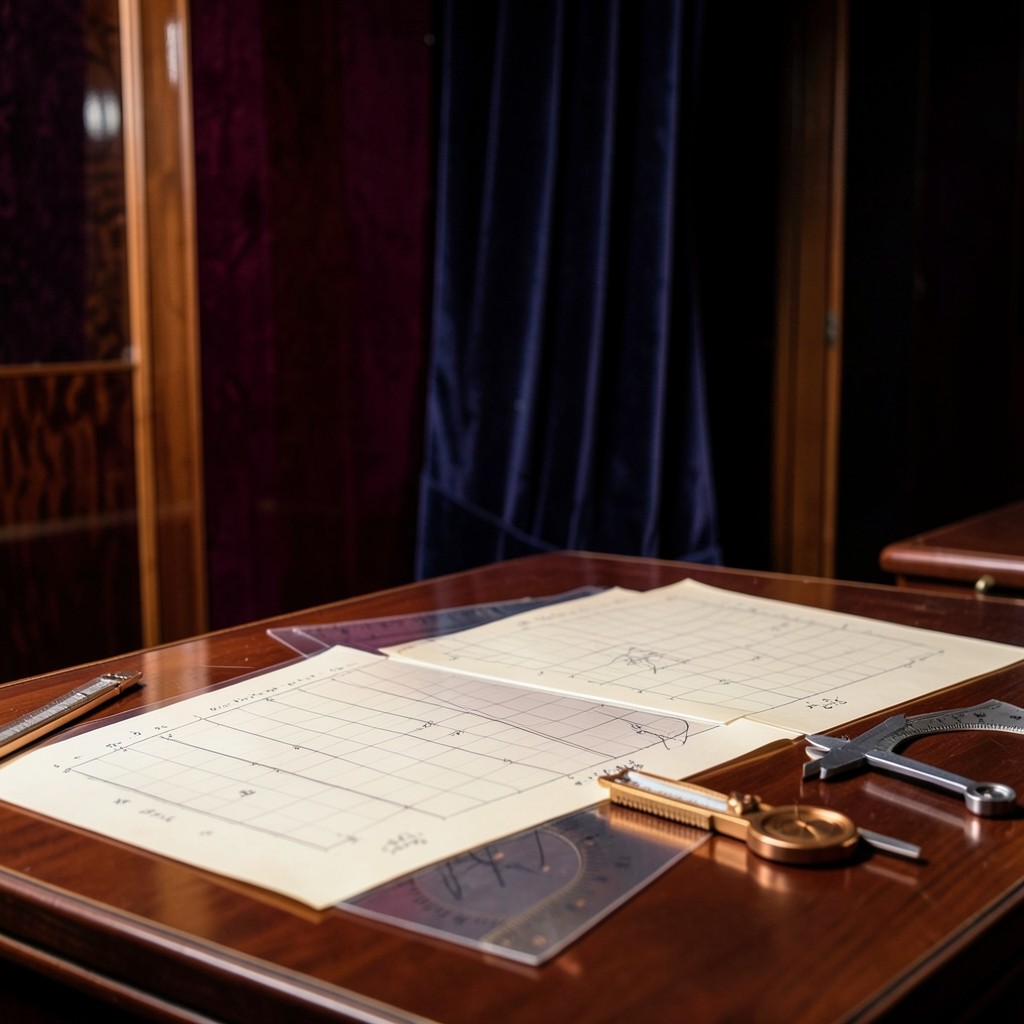 Workshop desk with overlapping transparent chart overlays